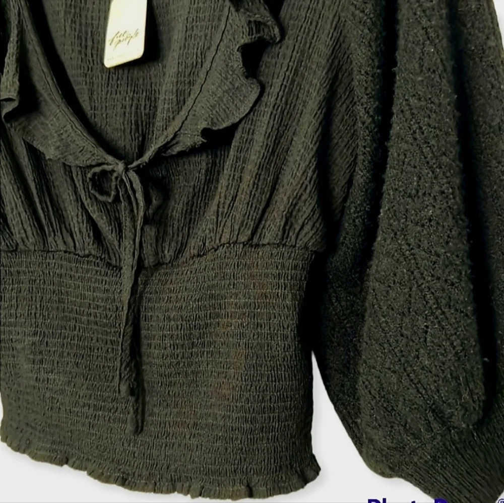 NWT Free People Billie Black Ruffle Smocked Sweater S